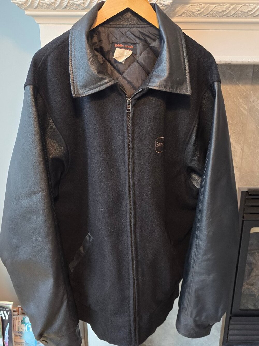Vintage Fiddle Creek Black Melton Wool & Leather Jacket - Made in Canada - Size